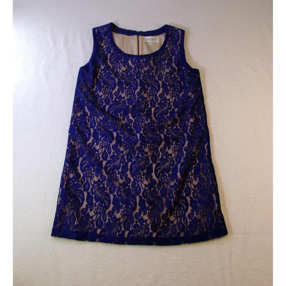 Francescas Collections Royal Blue Floral Lace Sleeveless Shift Dress Large L